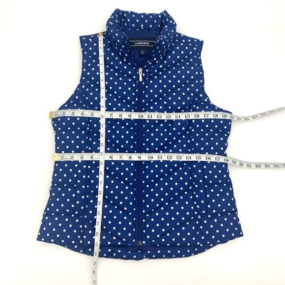 Lands' End Women's Size Small Down Puffer Vest Blue Full Zip White Polka Dots - Picture 7 of 8